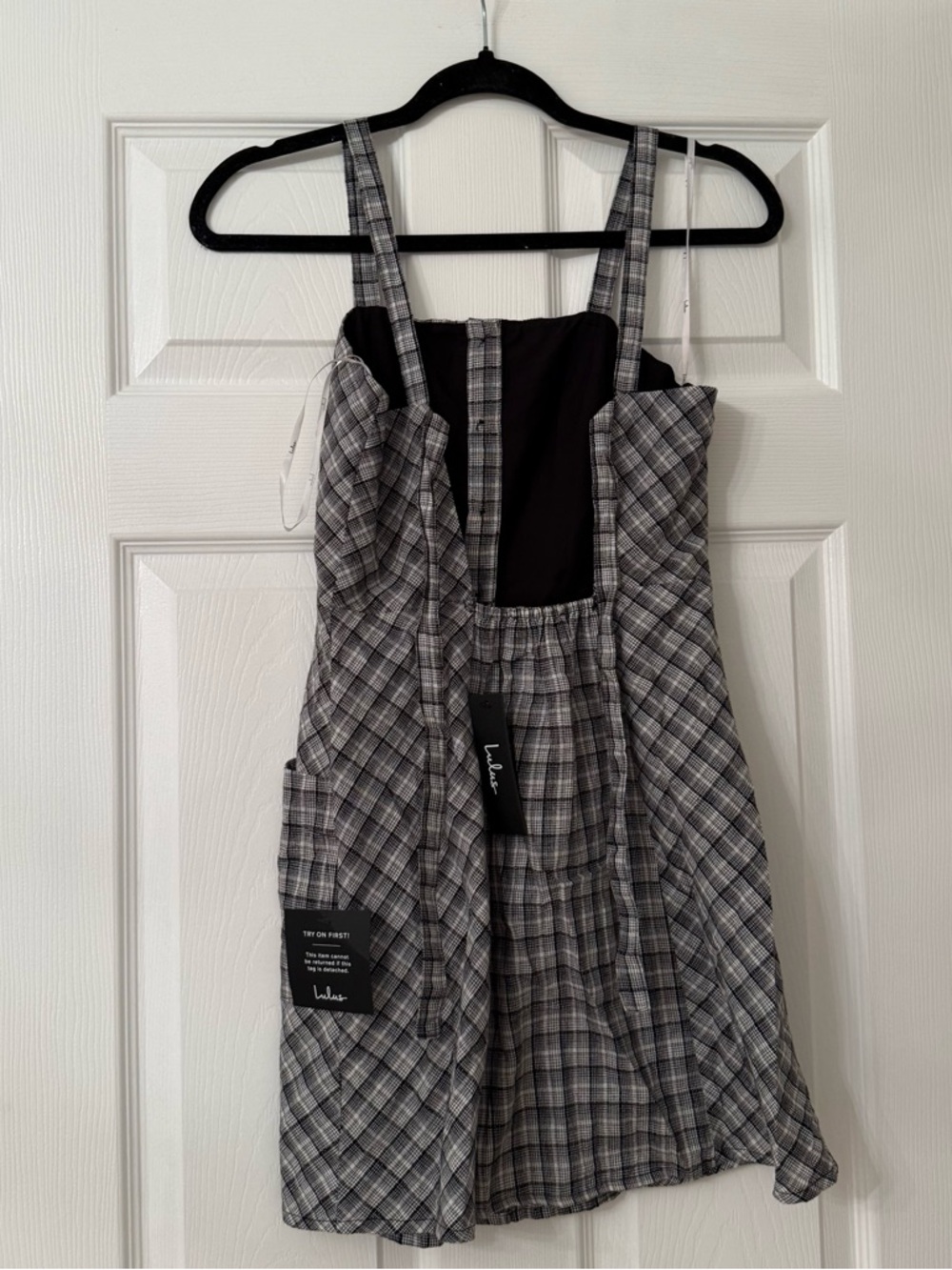 Lulus Right in Line Black and White Plaid Tie-Back Dress With Pockets - Picture 5 of 7